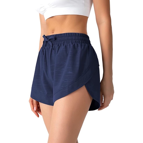 Running Shorts with Privacy Mesh Liner Quick Dry Elastic Athletic Workout Navy - Picture 1 of 6
